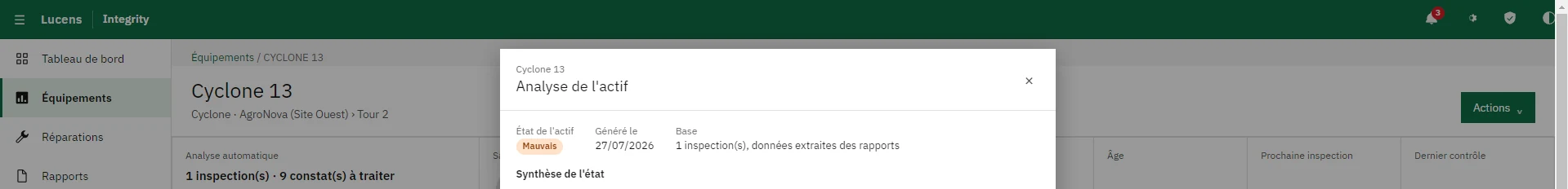 Analyse d'un rapport d'inspection : constats extraits et classés
